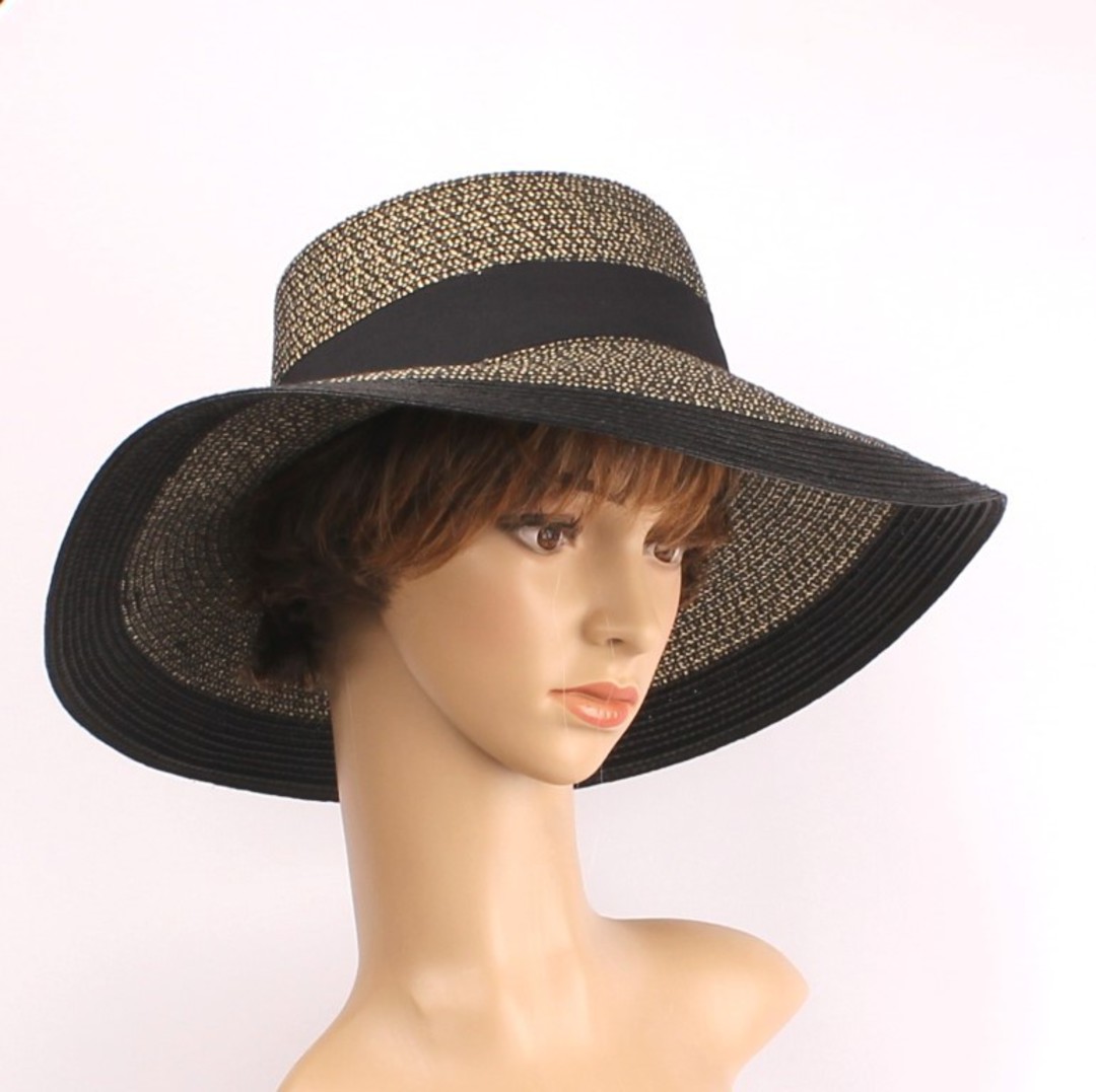 HEAD START marled straw hat w blk  trim  nat/blk  Style: HS/14301NAT/BLK image 0